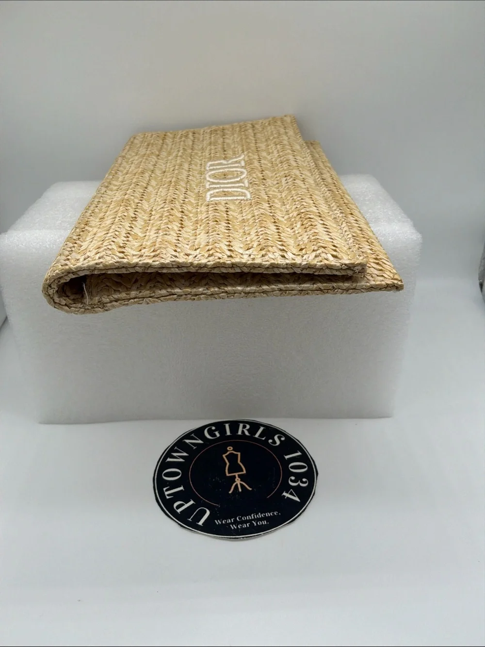 Dior Natural Raffia Woven Clutch / Pouch – Embroidered DIOR Logo New